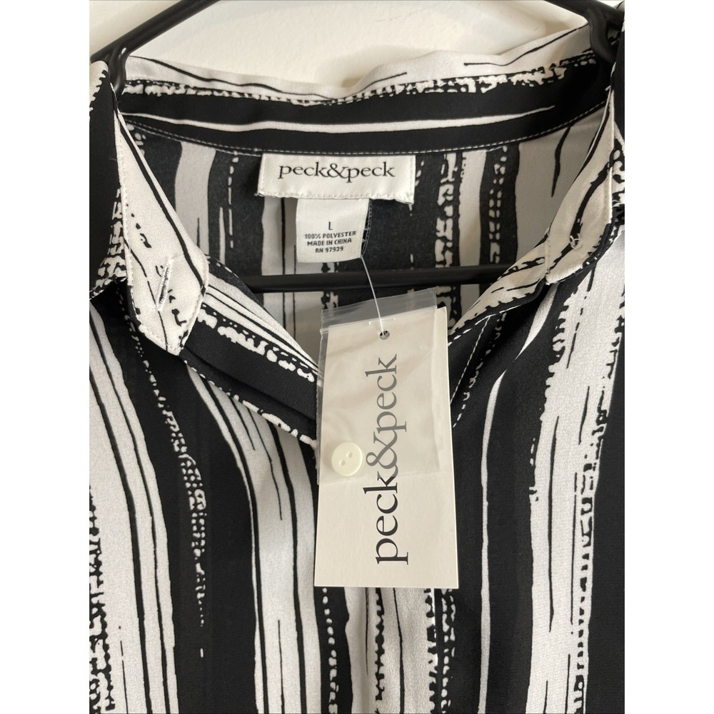 Peck & Peck Tunic Top Women's L Black White Striped Coastal Minimalist - Picture 2 of 8